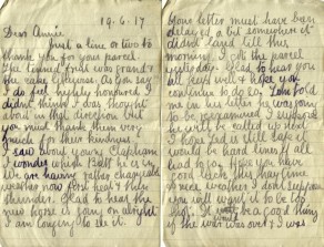 Pages 1 and 2 of letter from John to his Sister Annie, 19 June 1917
