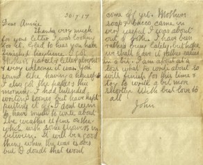 Pages 1 and 2 of letter from John to his Sister Annie, 30 July 1917
