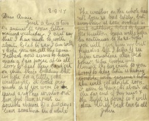 Pages 1 and 2 of letter from John to his Sister Annie, 8 September 1917