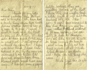 Pages 1 and 2 of letter from John to his Sister Annie, 25 September 1917