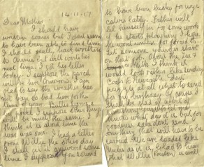 Pages 1 and 2 of letter from John to his mother, 14 November 1917