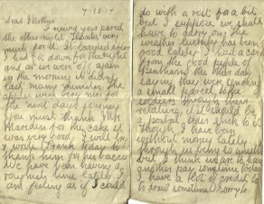 Pages 1 and 2 of letter from John to his mother, 7 December 1917