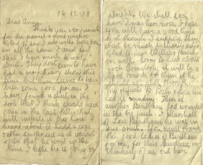 Pages 1 and 2 of letter from John to his Sister Annie, 16 December 1917