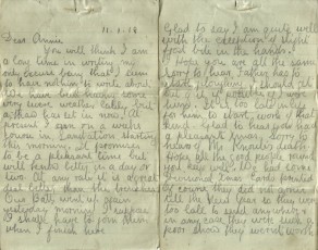 Pages 1 and 2 of letter from John to his Sister Annie, 11 January 1918
