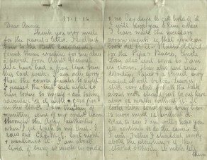 Pages 1 and 2 of letter from John to his Sister Annie, 17 January 1918