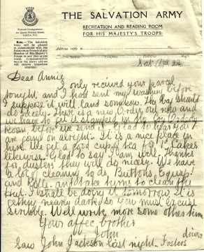 Letter from John to his Sister Annie, 22 April 1916