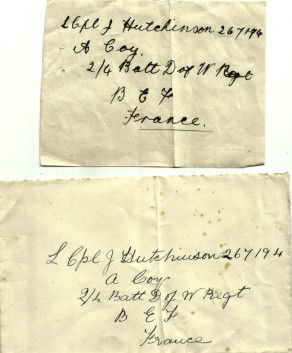 John’s address (31 January), after his transfer, that day, to the 2/4th Bn Duke of Wellington's (West Riding Regiment)