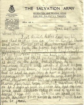 Page 1 of letter from John to his mother, 29 April 1916