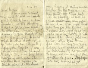Pages 1 and 2 of letter from John to his mother, 1 June 1918