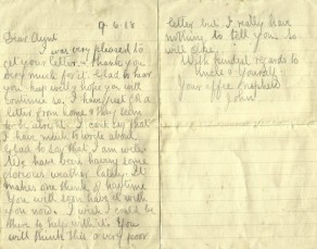 Pages 1 and 2 of letter from John to his Aunt Alice (Alice Jane Marsden), 9 June 1918