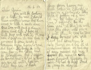 Pages 1 and 2 of letter from John to his Sister Annie, 18 June 1918