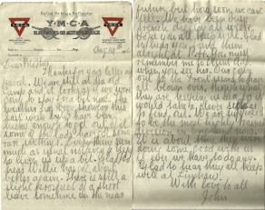 Pages 1 and 2 of letter from John to his mother, 19 August 1916