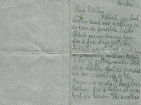 Page 1 of letter from John to his mother, 29 October 1916