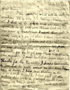 Page 1 of letter from John to his Sister Annie, 30 December 1916