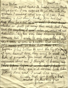 Letter from John to his mother, 1 January 1917