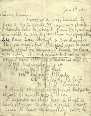 Page 1 of letter from John to his Sister Annie, 8 January 1917