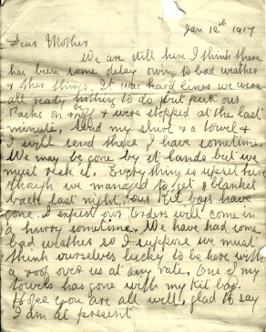 Page 1 of letter from John to his mother, 12 January 1917
