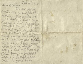 Page 1 of letter from John to his mother, 4 February 1917