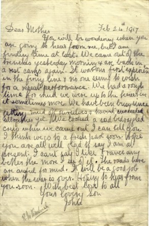 Letter from John to his mother, 24 February 1917
