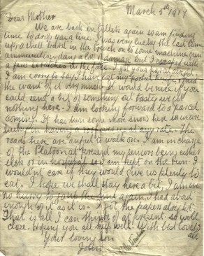 Letter from John to his mother, 5 March 1917