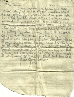 Letter from John to his Sister Annie, 12 March 1917