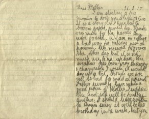 Page 1 of letter from John to his mother, 31 March 1917