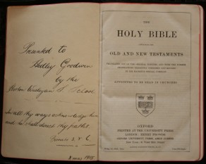 Holy Bible presented to Hedley Goodwin, Christmas 1915