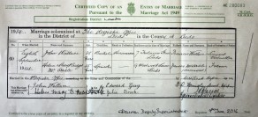 Marriage Certificate: Major Richard Wallace (John Wallace) to Helen Mary Bridges McArdle at The Register Office, Leeds, Yorkshire, 8 September 1914