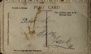 Postcard from Private John Irvine Hargraves to Jessie Longthorne - back