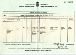 Death Certificate for Harry Wilson