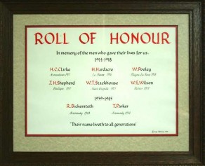 (2) Holy Trinity Church: framed Roll of Honour