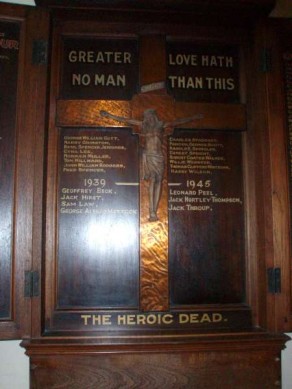 (2) St John the Baptist's Church: oak memorial plaque - detail, centre panel