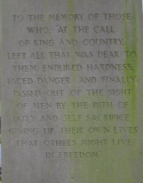 (1) War Memorial: detail, dedication