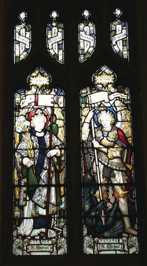 (2a) Church of St Mary the Virgin: stained glass memorial window with brass memorial plaque