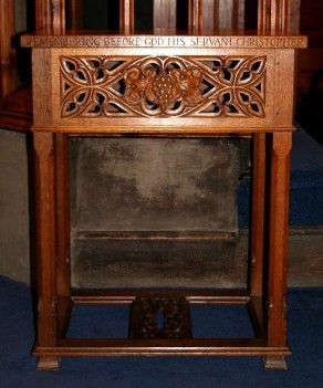 (2b) Church of St Mary the Virgin: carved oak memorial table (Christopher Wilkinson Brown)