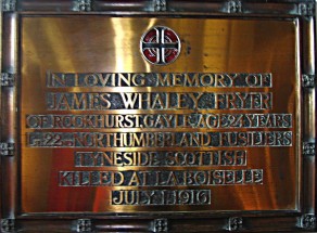 (2b) St Margaret's Church: private memorial plaque (James Whaley Fryer)