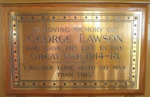 (1) Higher Paradise Congregational Church: brass plaque (George Lawson)