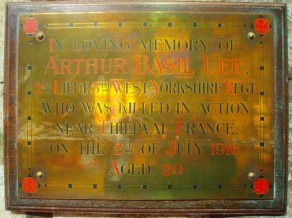 (2d) All Saints' Church: private brass memorial plaque (Arthur Basil Lee)