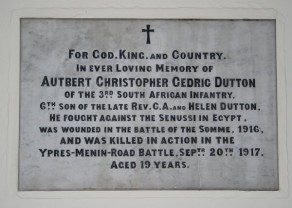 (2b) Christ Church: private memorial tablet - Autbert Christopher Cedric Dutton