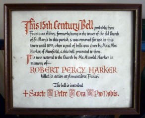 (2b) St Cuthbert’s Church: memorial bell (Robert Percy Harker) - detail of information