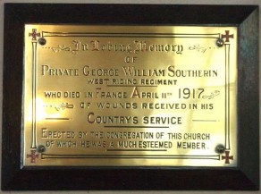 (3) United Reformed Church: private bronze memorial plaque (George William Southerin)