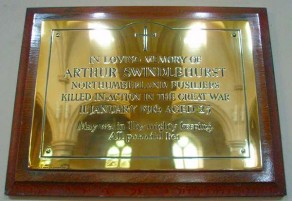 (3b) Christ Church: private brass memorial plaque (Arthur Swindlehurst)