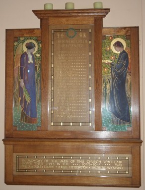 (8) Baptist Church: three panelled oak tablet