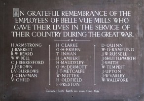 (15) Dewhurst’s Belle Vue Mill: memorial plaque (now in Craven Museum & Gallery)