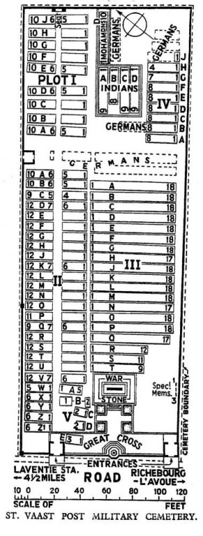 CWGC Cemetery Plan: ST. VAAST POST MILITARY CEMETERY, RICHEBOURGE-L’AVOUE