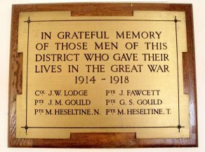 (1) Village Hall: brass memorial plaque