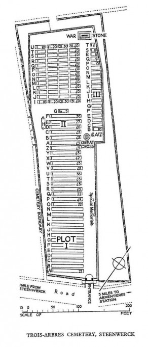 CWGC Cemetery Plan: TROIS ARBRES CEMETERY, STEENWERCK