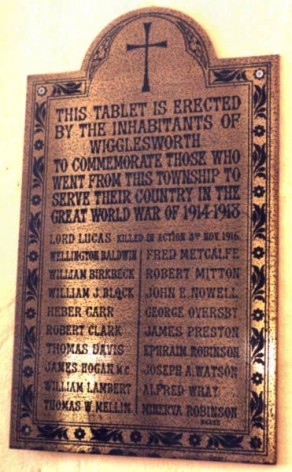 (1) Wesleyan Chapel: Brass Memorial Plaque (now in Wigglesworth Community Centre)